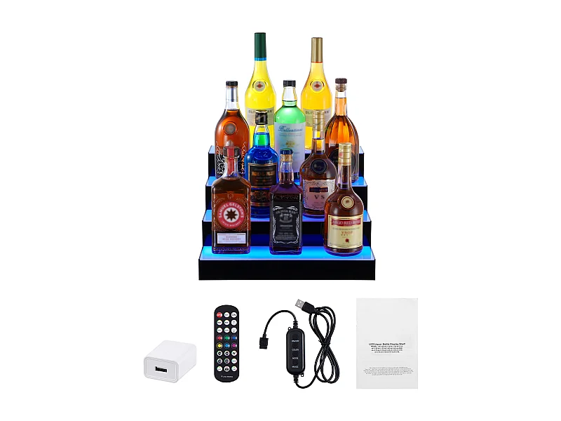 Présentoir à Bouteilles d'Alcool Éclairé à LED SucceBuy, Étagère de Bar, 40,6 cm, 4 Étapes