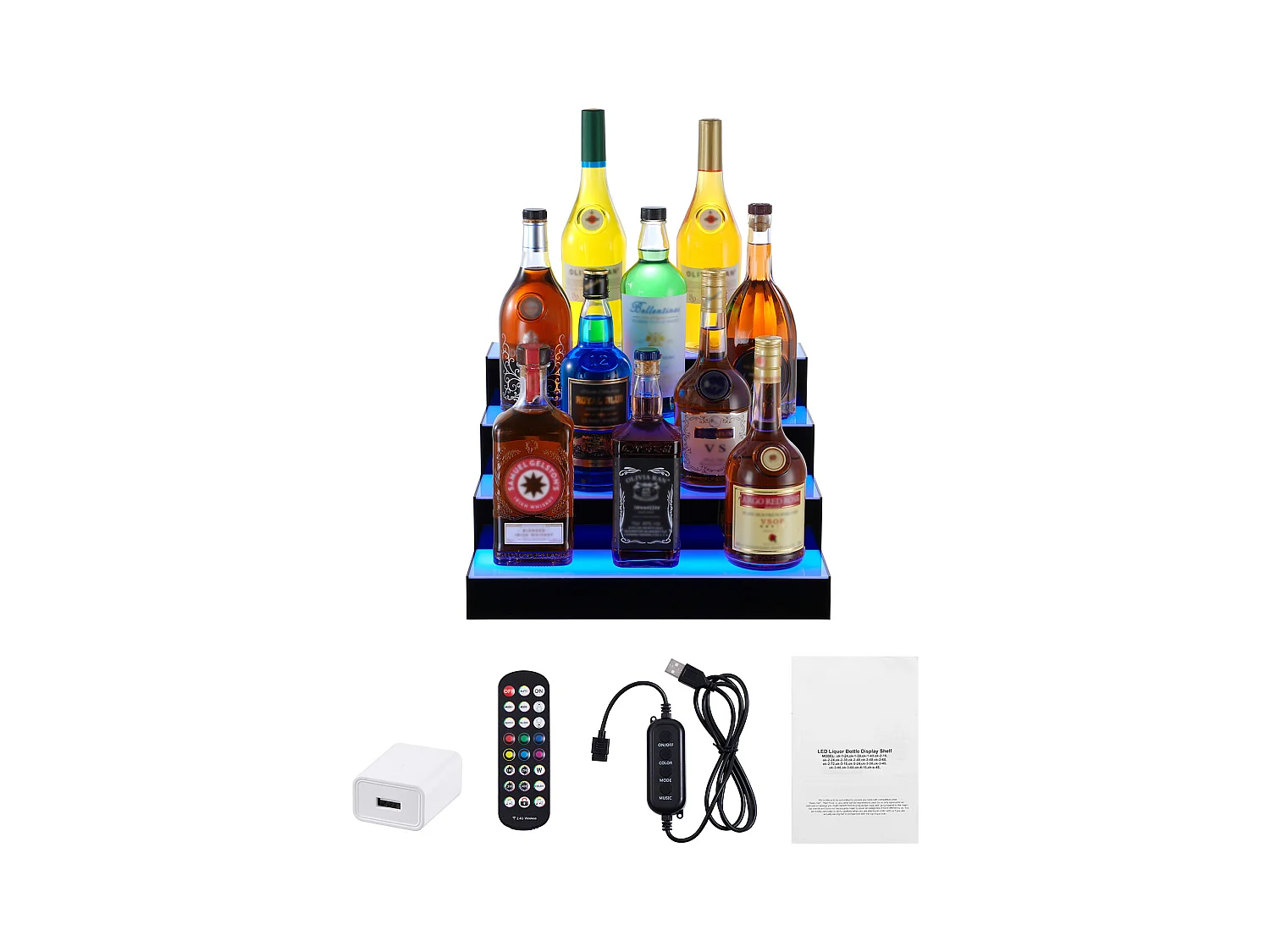 Présentoir à Bouteilles d'Alcool Éclairé à LED SucceBuy, Étagère de Bar, 40,6 cm, 4 Étapes