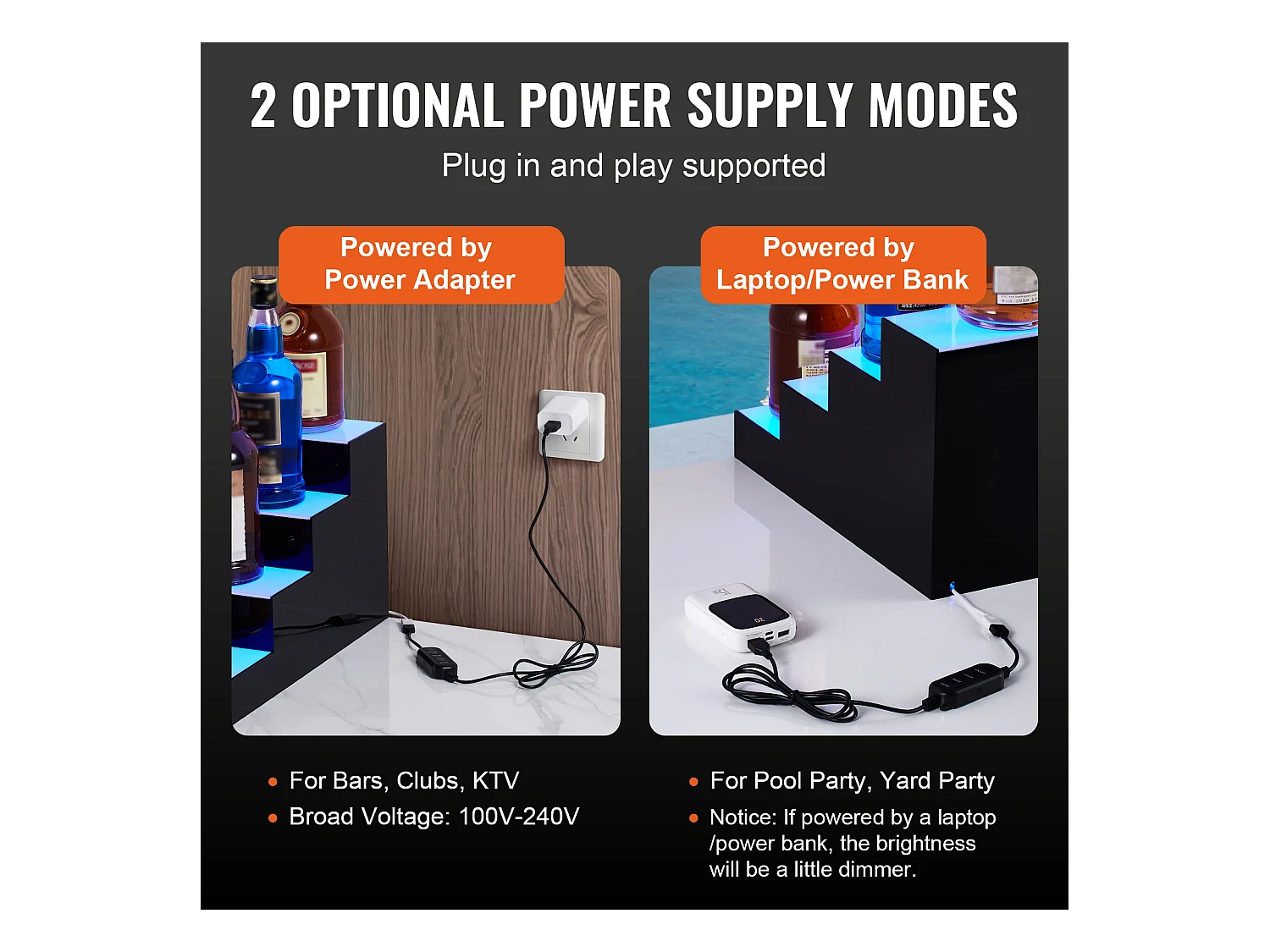 Présentoir à Bouteilles d'Alcool Éclairé à LED SucceBuy, Étagère de Bar, 40,6 cm, 4 Étapes