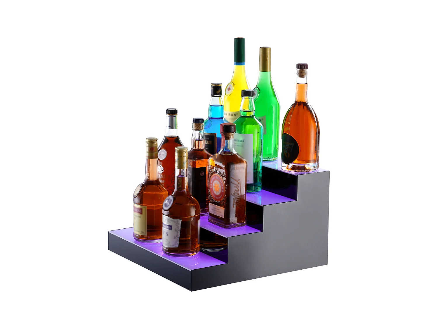 Présentoir à Bouteilles d'Alcool Éclairé à LED SucceBuy, Étagère de Bar, 40,6 cm, 4 Étapes