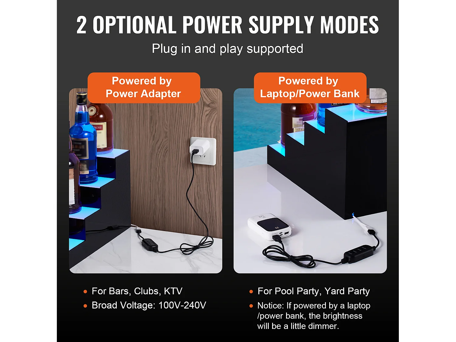 Présentoir à Bouteilles d'Alcool Éclairé à LED SucceBuy, Étagère de Bar, 40,6 cm, 4 Étapes