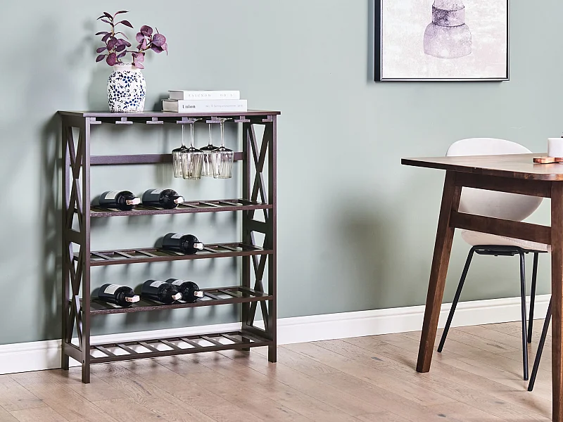 Weinregal MDF Kiefernholz Beine dunkelbraun für Flaschen und Gläser Rothesay