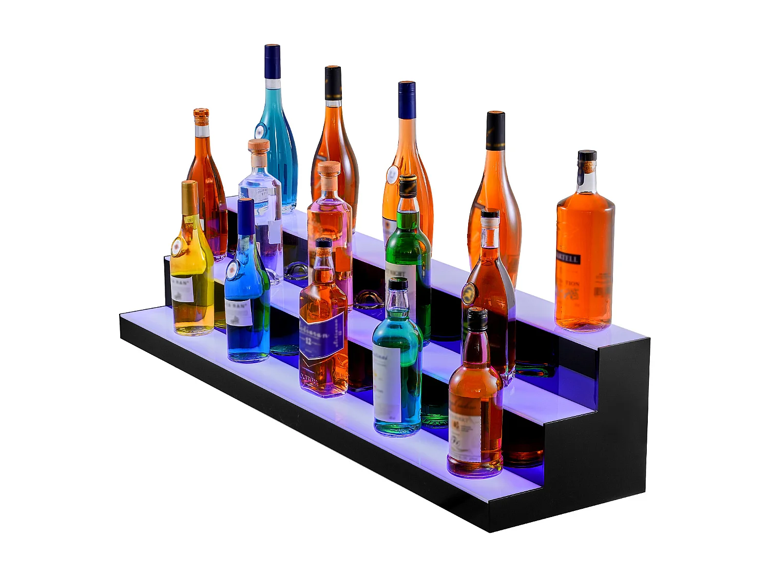 Présentoir à Bouteilles d'Alcool Éclairé à LED SucceBuy, Étagère de Bar, 121 cm, 3 Étapes