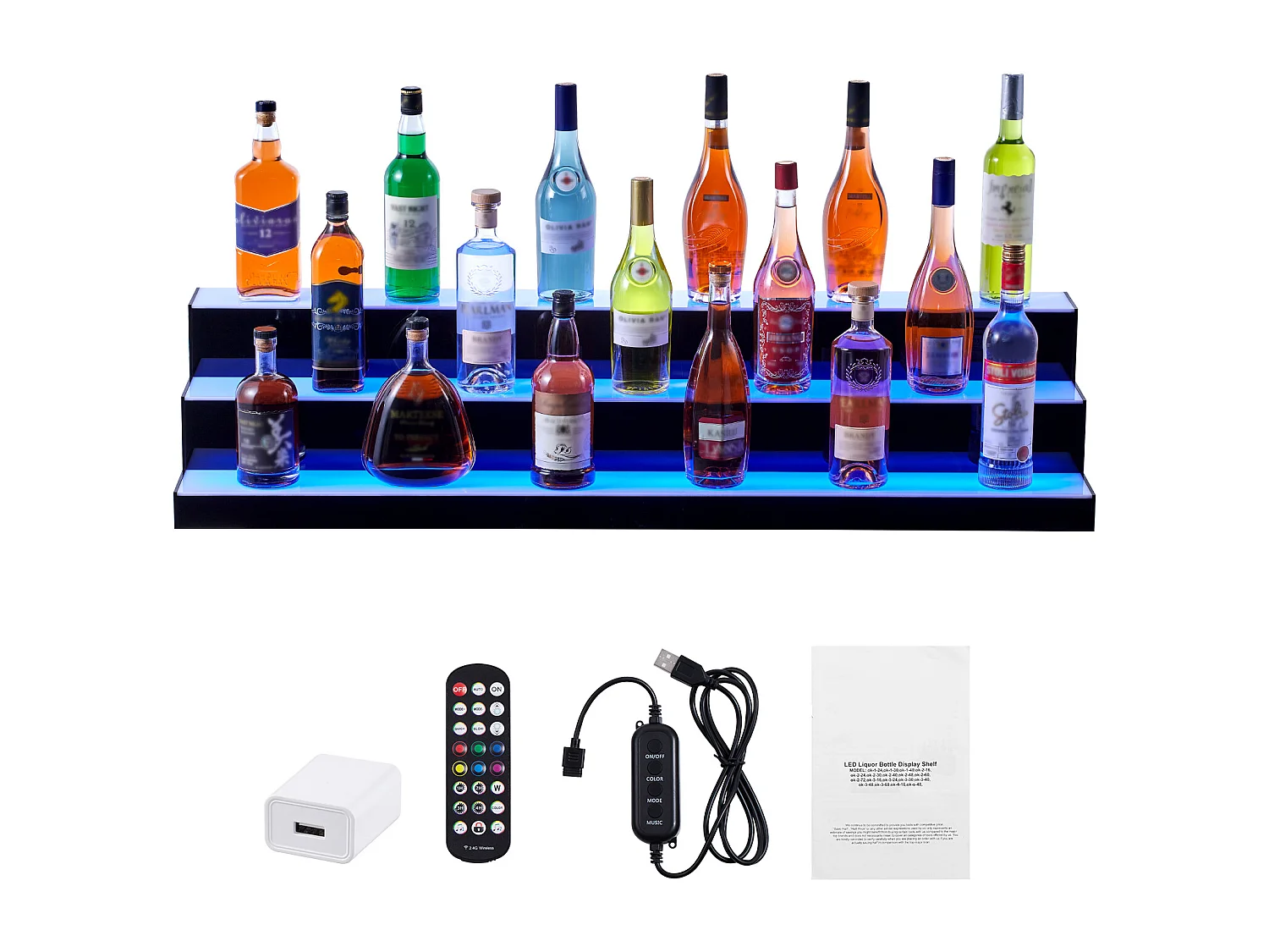 Présentoir à Bouteilles d'Alcool Éclairé à LED SucceBuy, Étagère de Bar, 121 cm, 3 Étapes