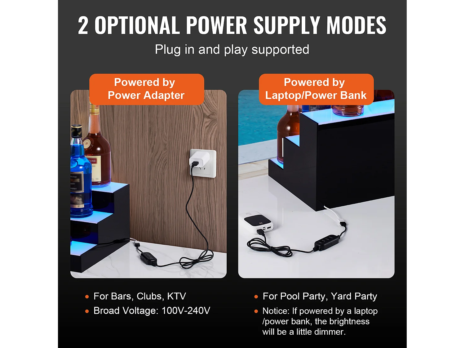 Présentoir à Bouteilles d'Alcool Éclairé à LED SucceBuy, Étagère de Bar, 121 cm, 3 Étapes