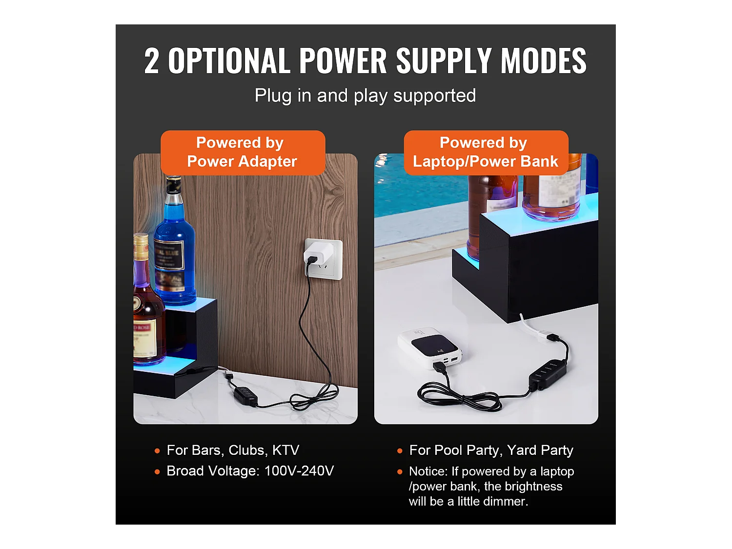 Présentoir à Bouteilles d'Alcool Éclairé à LED SucceBuy, Étagère de Bar, 60 cm, 2 Étapes