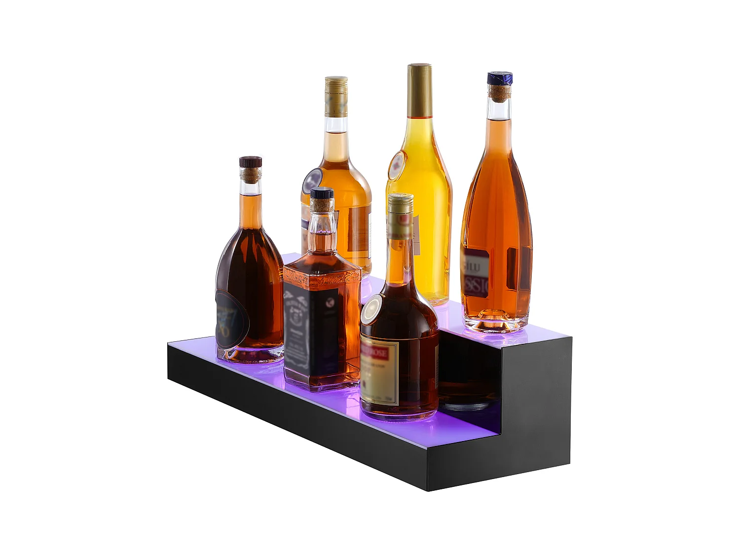 Présentoir à Bouteilles d'Alcool Éclairé à LED SucceBuy, Étagère de Bar, 60 cm, 2 Étapes