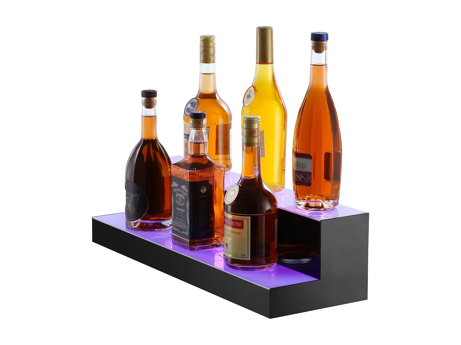 Présentoir à Bouteilles d'Alcool Éclairé à LED SucceBuy, Étagère de Bar, 60 cm, 2 Étapes