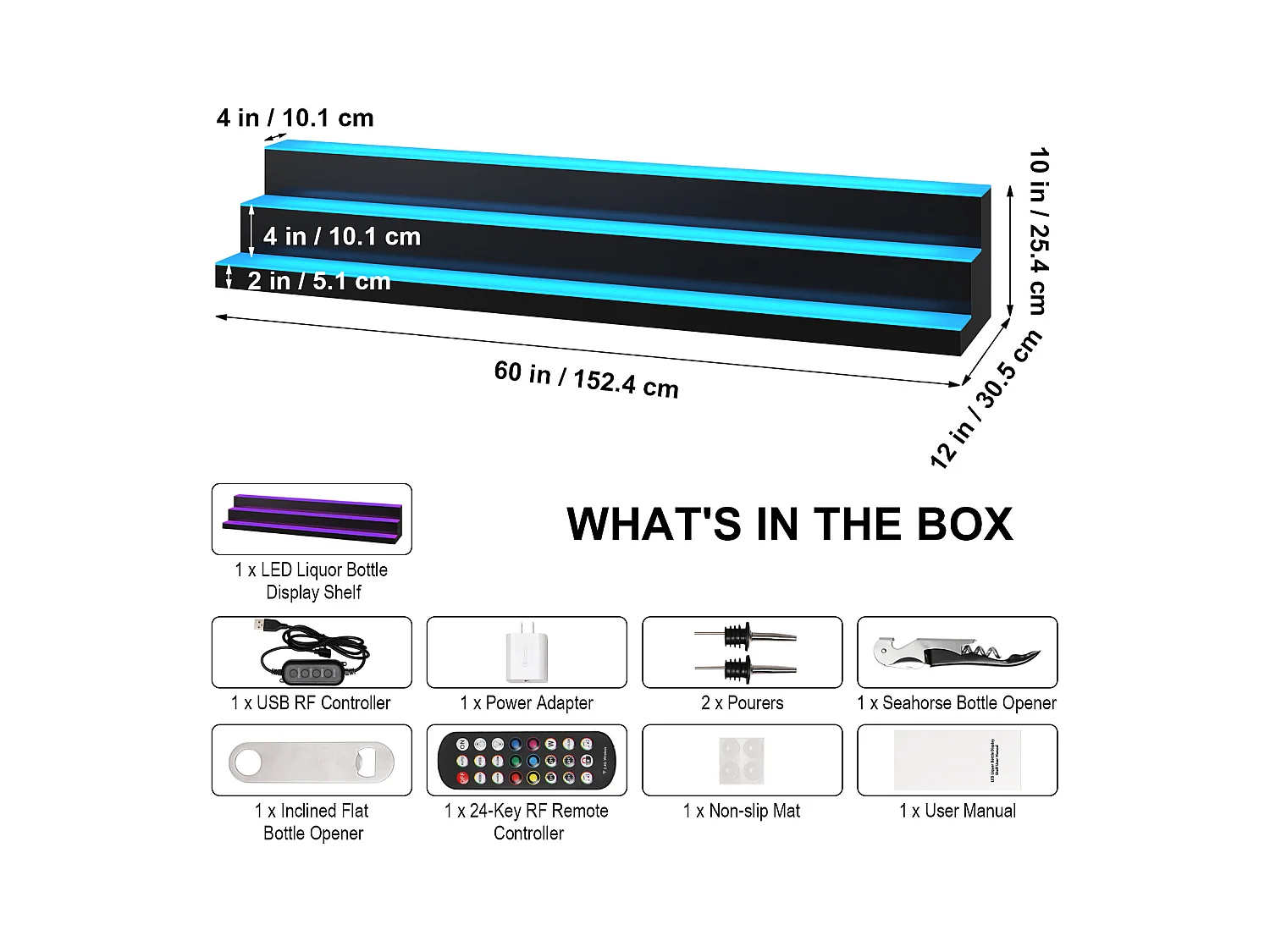 Présentoir à Bouteilles d'Alcool Éclairé à LED SucceBuy, Étagère de Bar, 152,2 cm, 3 Étapes
