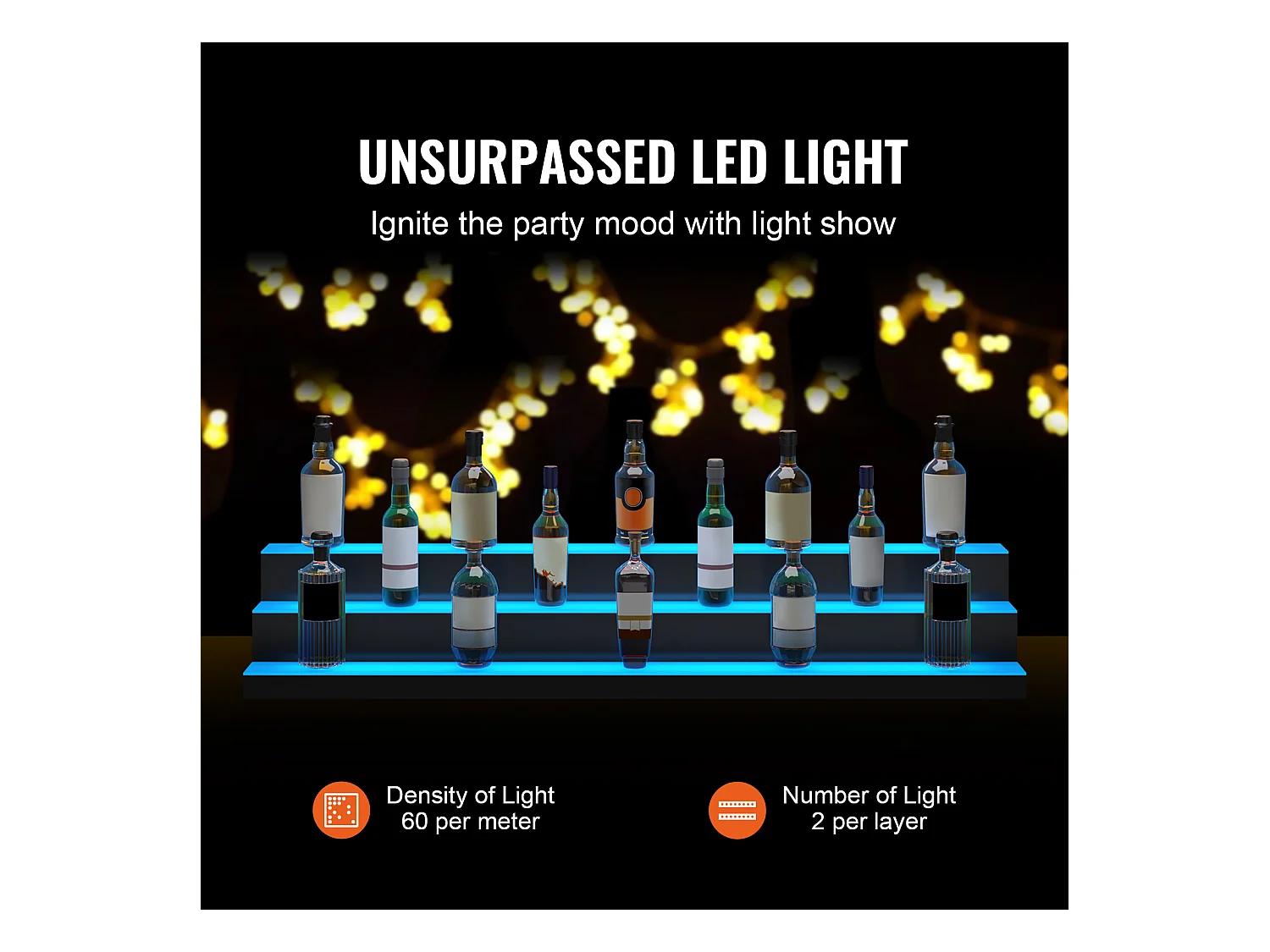 Présentoir à Bouteilles d'Alcool Éclairé à LED SucceBuy, Étagère de Bar, 152,2 cm, 3 Étapes