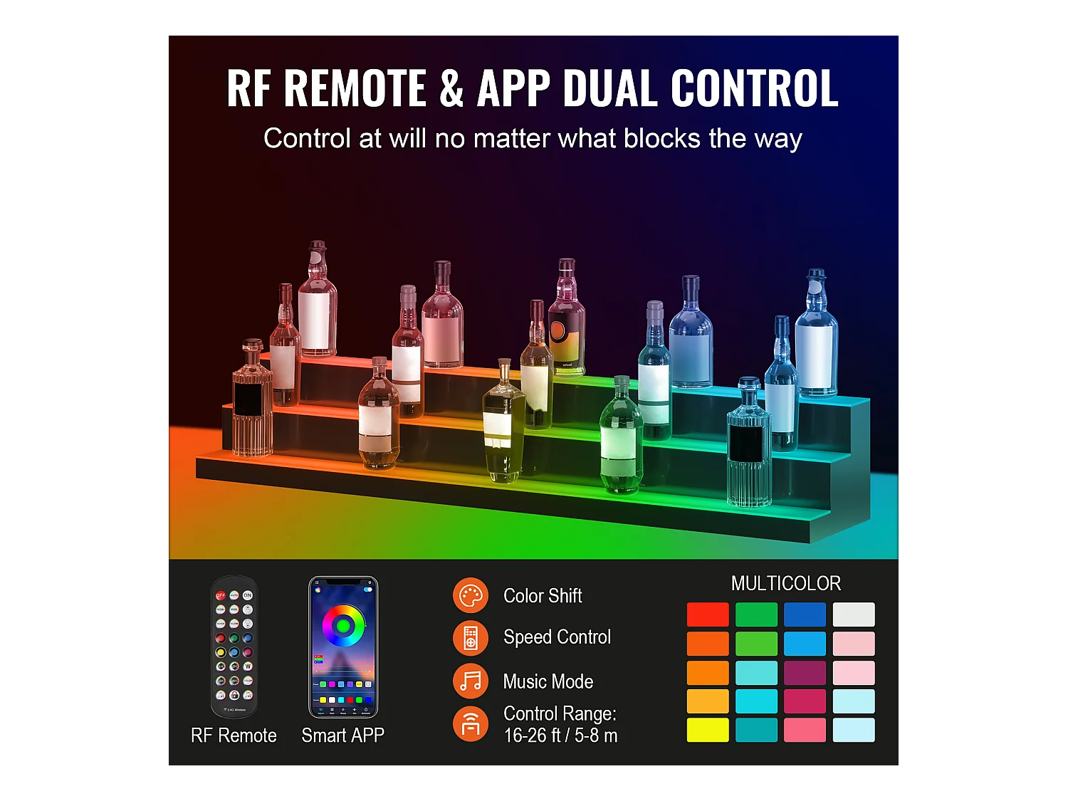 Présentoir à Bouteilles d'Alcool Éclairé à LED SucceBuy, Étagère de Bar, 152,2 cm, 3 Étapes