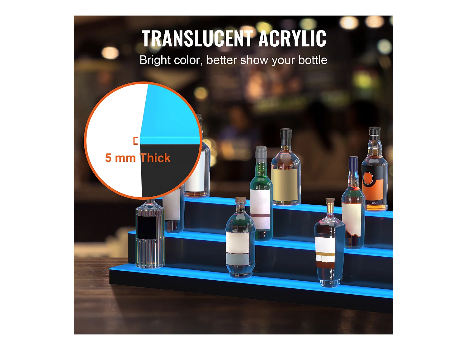 Présentoir à Bouteilles d'Alcool Éclairé à LED SucceBuy, Étagère de Bar, 152,2 cm, 3 Étapes