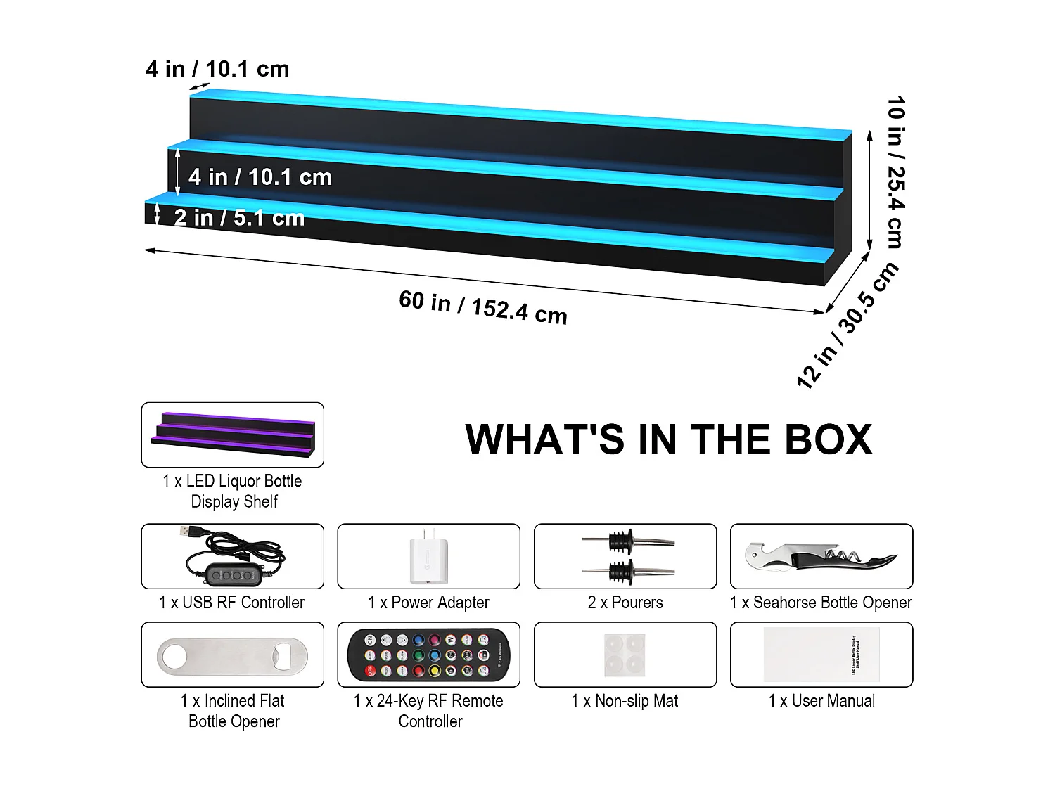 LED-verlichte Drankflessenrek van SucceBuy, Barrek, 152,2 cm, 3 Treden