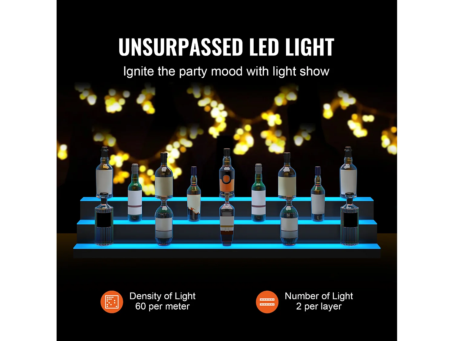 LED-verlichte Drankflessenrek van SucceBuy, Barrek, 152,2 cm, 3 Treden