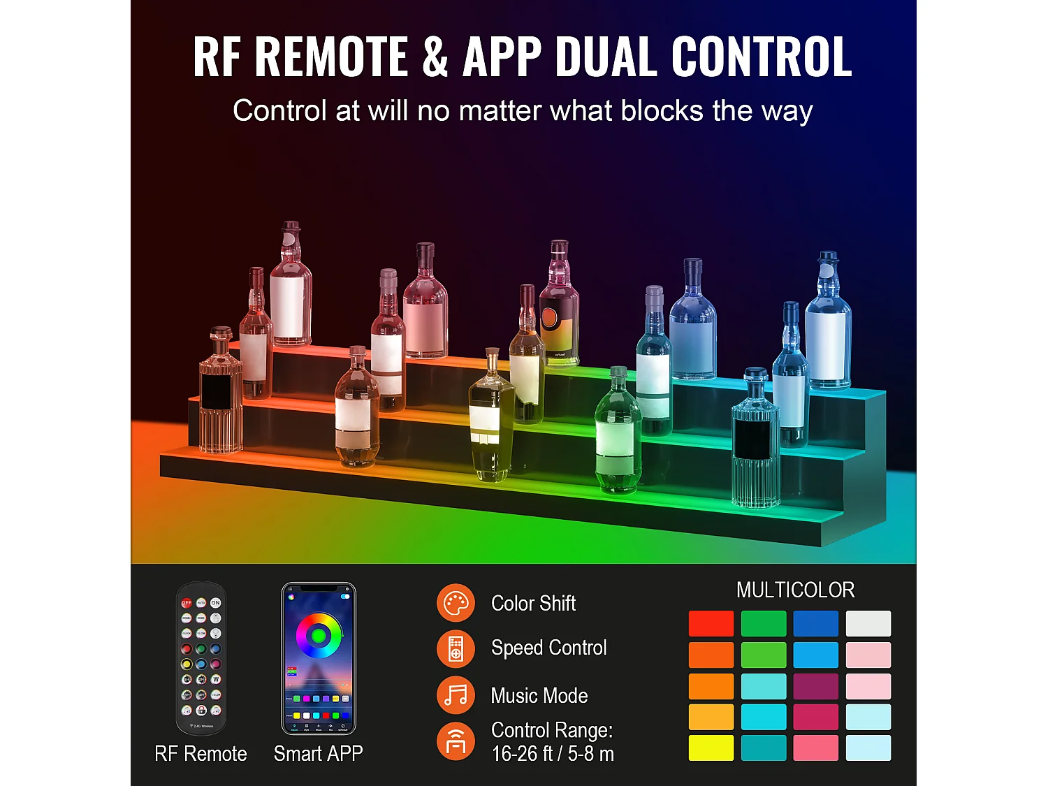 LED-verlichte Drankflessenrek van SucceBuy, Barrek, 152,2 cm, 3 Treden
