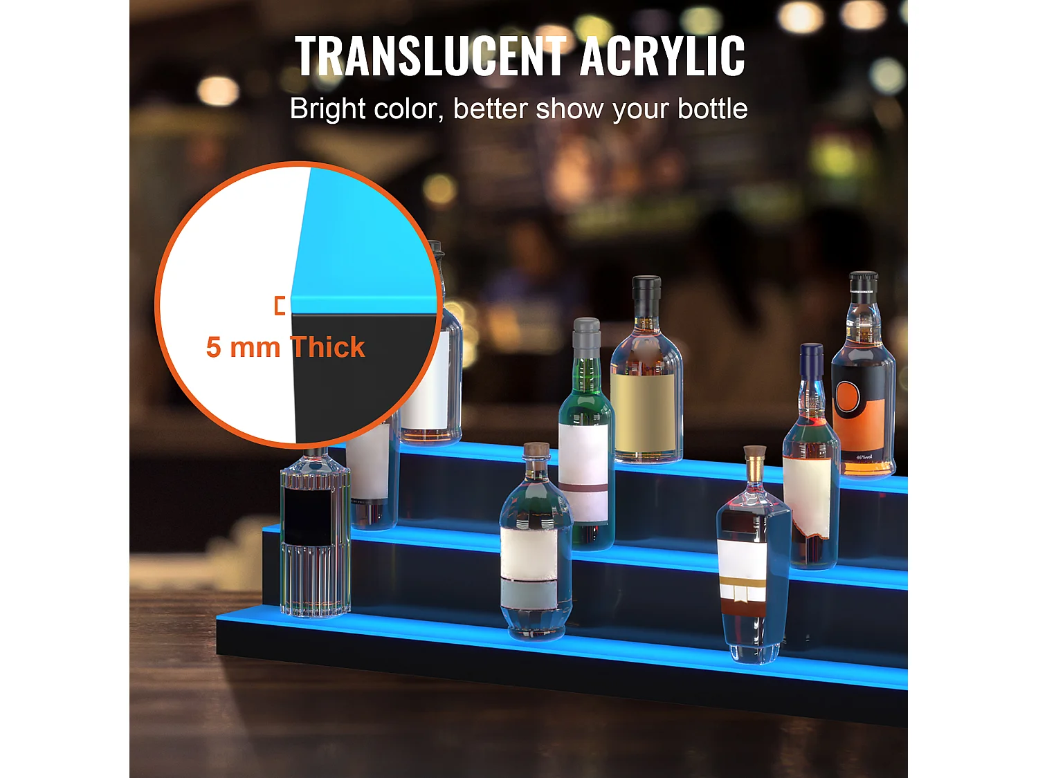 LED-verlichte Drankflessenrek van SucceBuy, Barrek, 152,2 cm, 3 Treden