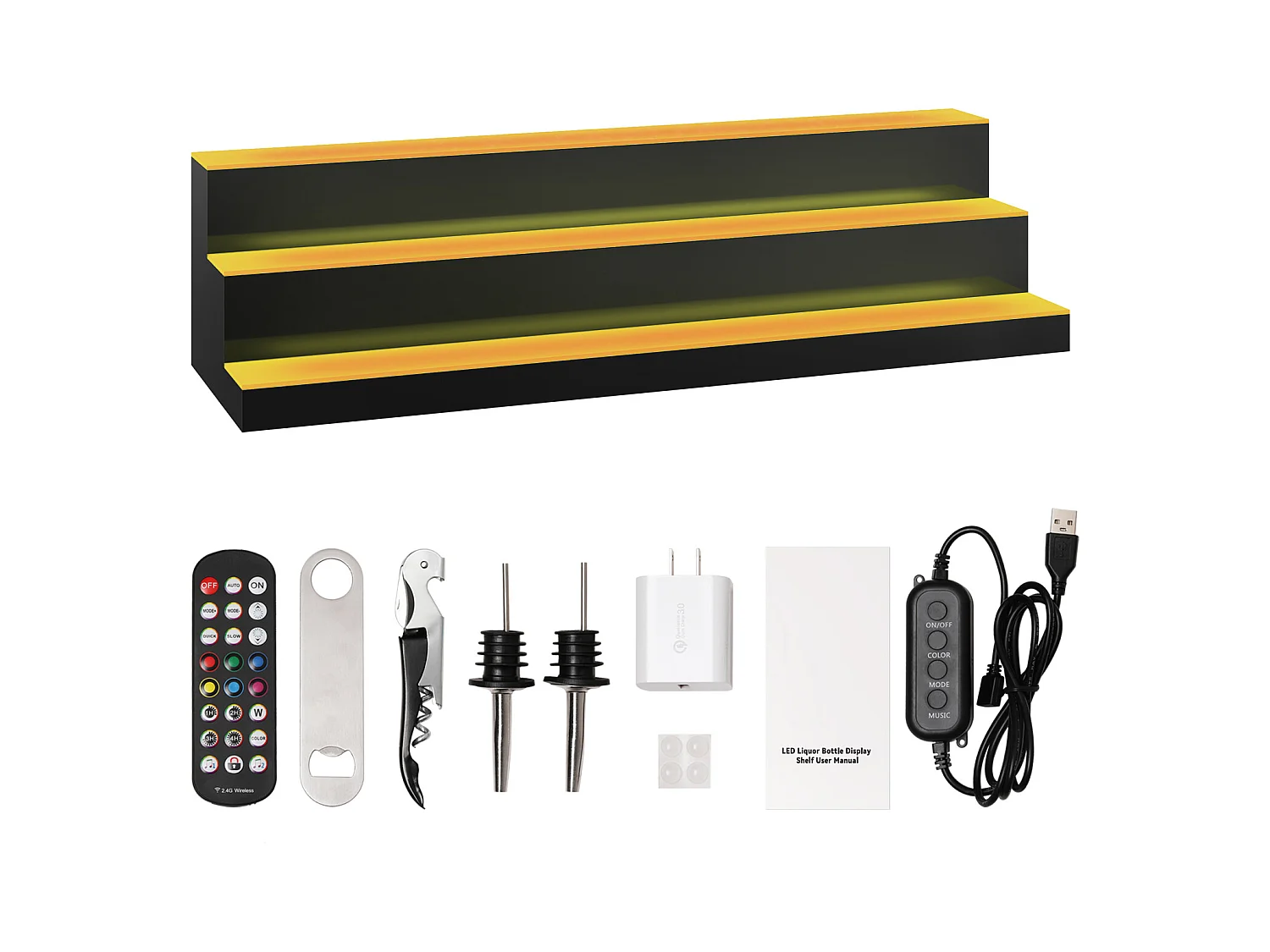 Présentoir à Bouteilles d'Alcool Éclairé à LED SucceBuy, Étagère de Bar, 101,5 cm, 3 Étapes