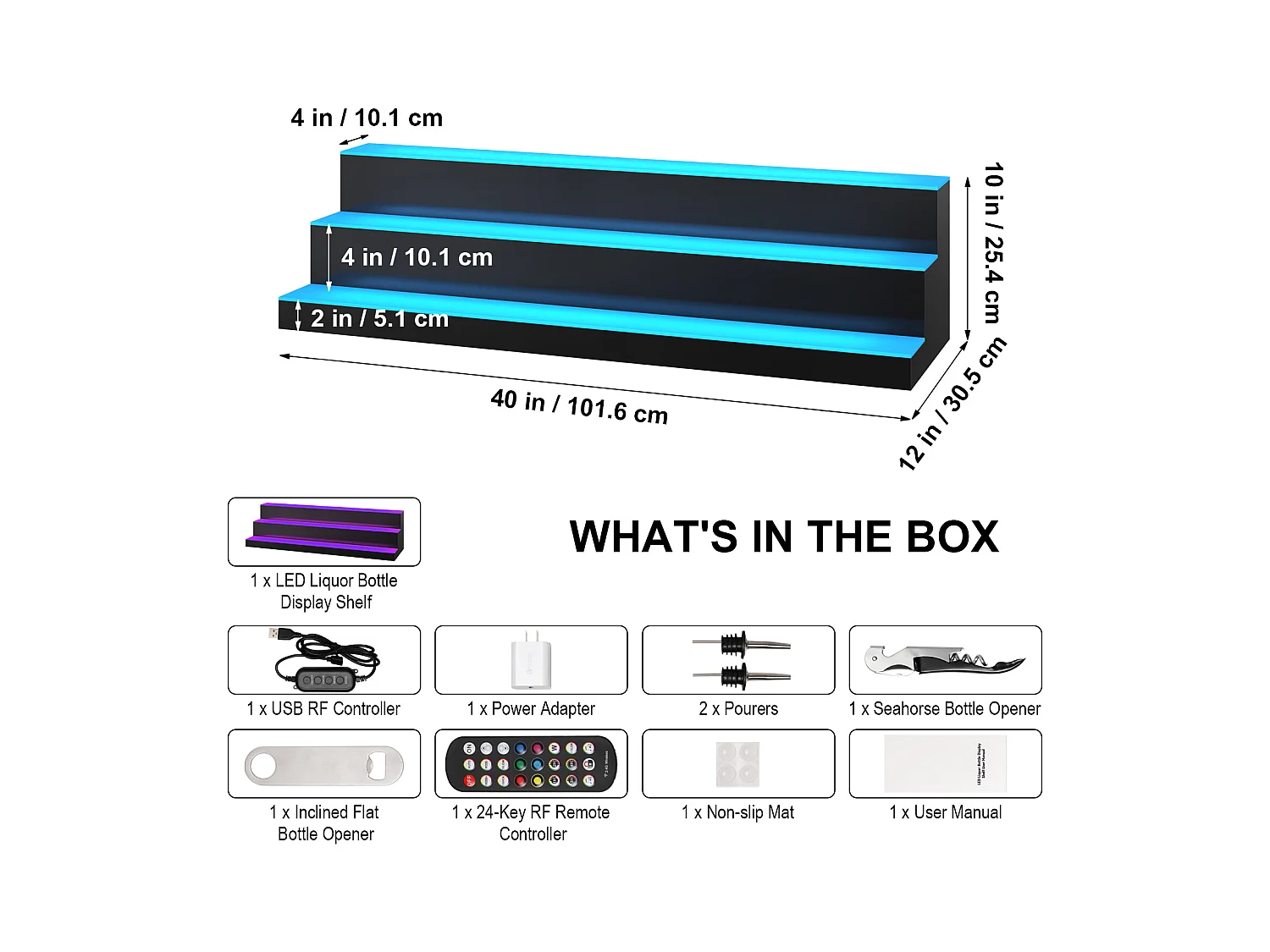 Présentoir à Bouteilles d'Alcool Éclairé à LED SucceBuy, Étagère de Bar, 101,5 cm, 3 Étapes