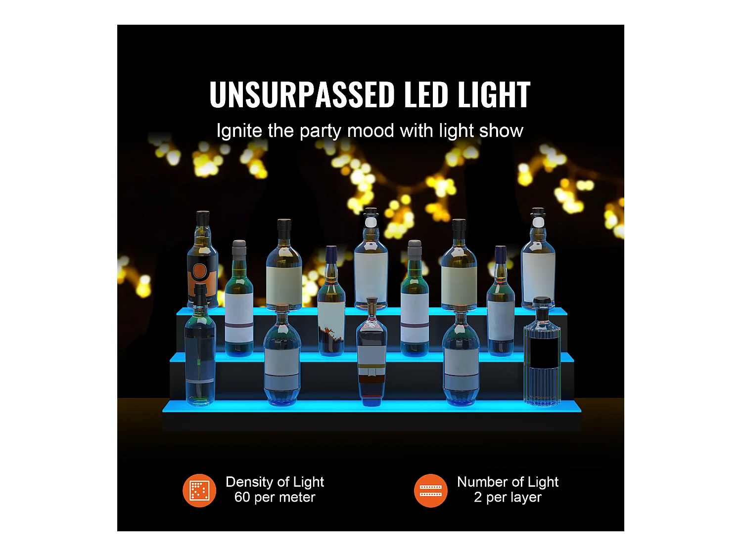 Présentoir à Bouteilles d'Alcool Éclairé à LED SucceBuy, Étagère de Bar, 101,5 cm, 3 Étapes