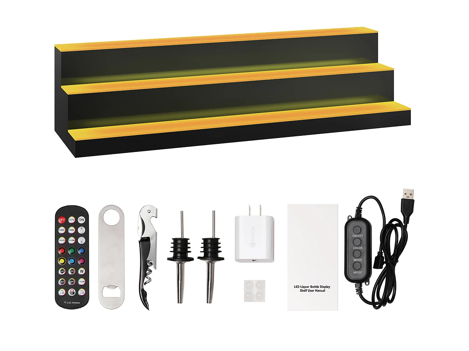 Présentoir à Bouteilles d'Alcool Éclairé à LED SucceBuy, Étagère de Bar, 101,5 cm, 3 Étapes