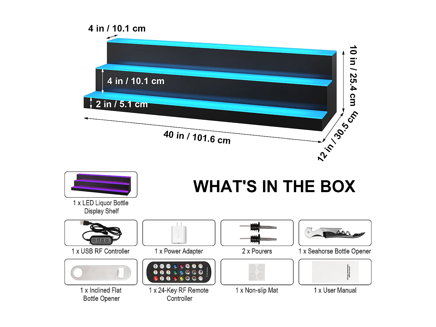 Présentoir à Bouteilles d'Alcool Éclairé à LED SucceBuy, Étagère de Bar, 101,5 cm, 3 Étapes