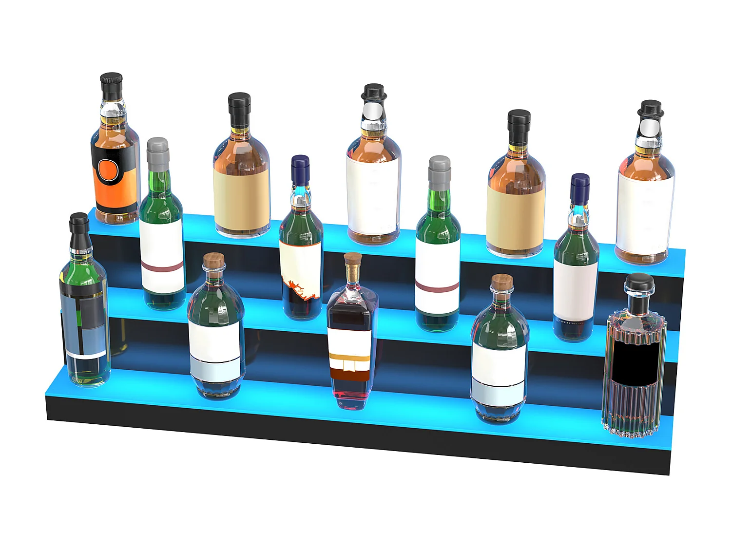Présentoir à Bouteilles d'Alcool Éclairé à LED SucceBuy, Étagère de Bar, 101,5 cm, 3 Étapes