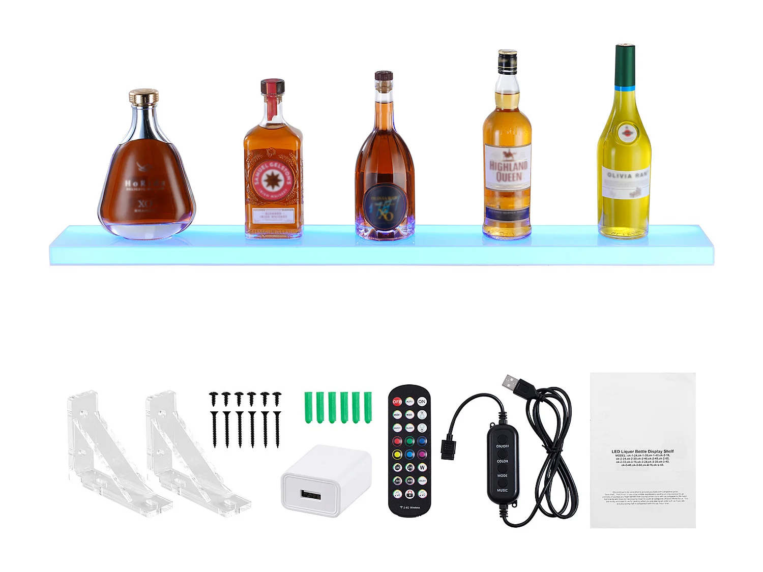 Présentoir à Bouteilles d'Alcool Éclairé à LED SucceBuy, Étagère Murale de Bar pour la Maison, 101,6 cm, 1 Étape