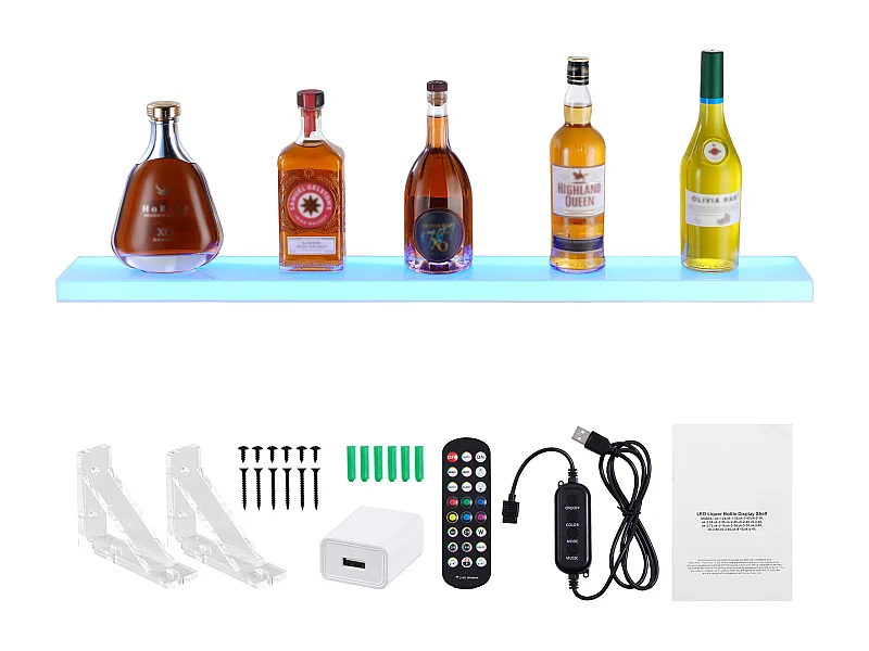 Espositore per Bottiglie di Alcolici Illuminato a LED SucceBuy, Mensola da Bar Parete per la Casa, 101,6 cm, 1 Ripiano