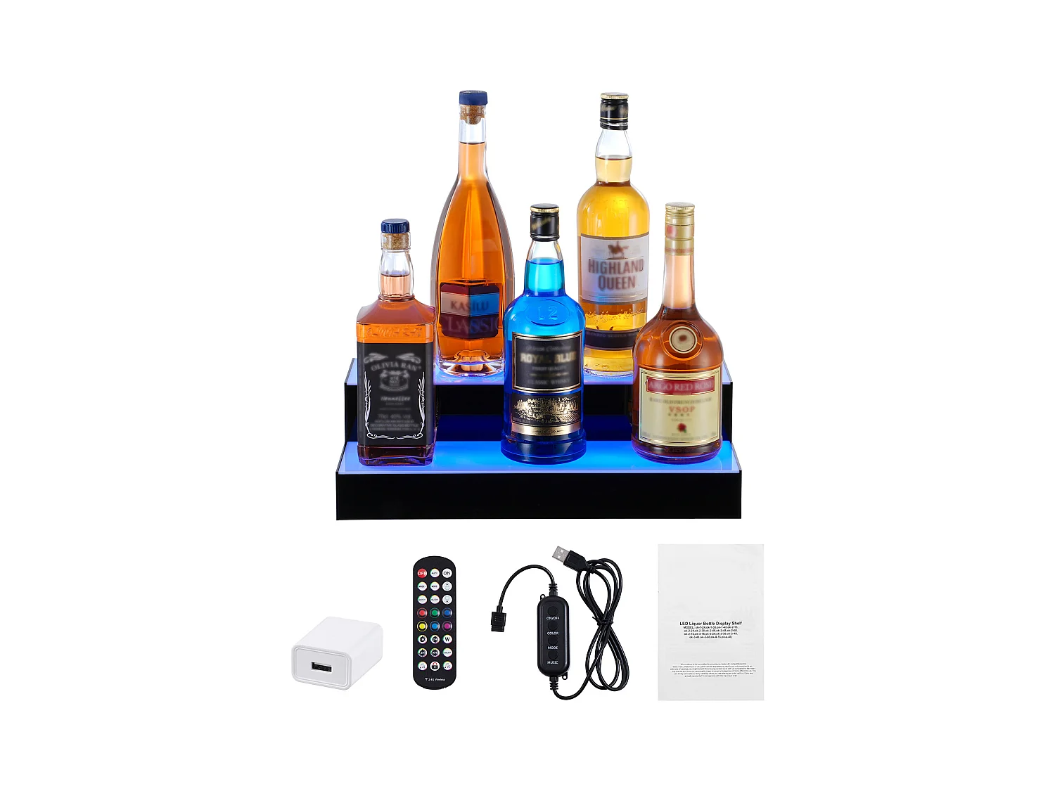 Présentoir à Bouteilles d'Alcool Éclairé à LED SucceBuy, Étagère de Bar, 40,5 cm, 2 Étapes