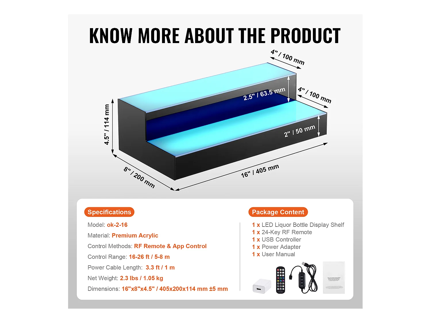 Présentoir à Bouteilles d'Alcool Éclairé à LED SucceBuy, Étagère de Bar, 40,5 cm, 2 Étapes