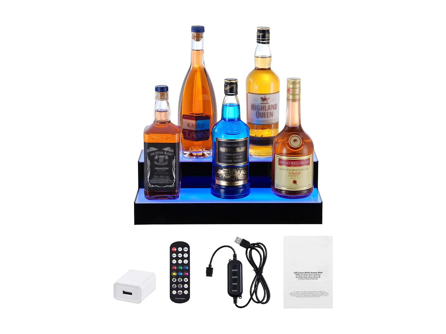 Présentoir à Bouteilles d'Alcool Éclairé à LED SucceBuy, Étagère de Bar, 40,5 cm, 2 Étapes