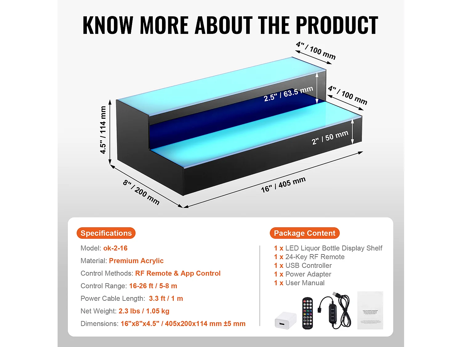 Présentoir à Bouteilles d'Alcool Éclairé à LED SucceBuy, Étagère de Bar, 40,5 cm, 2 Étapes