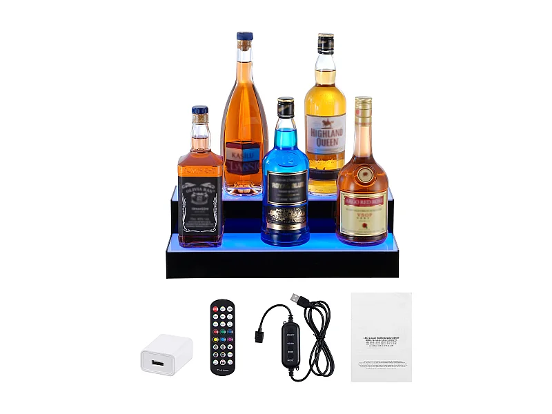 Présentoir à Bouteilles d'Alcool Éclairé à LED SucceBuy, Étagère de Bar, 40,5 cm, 2 Étapes