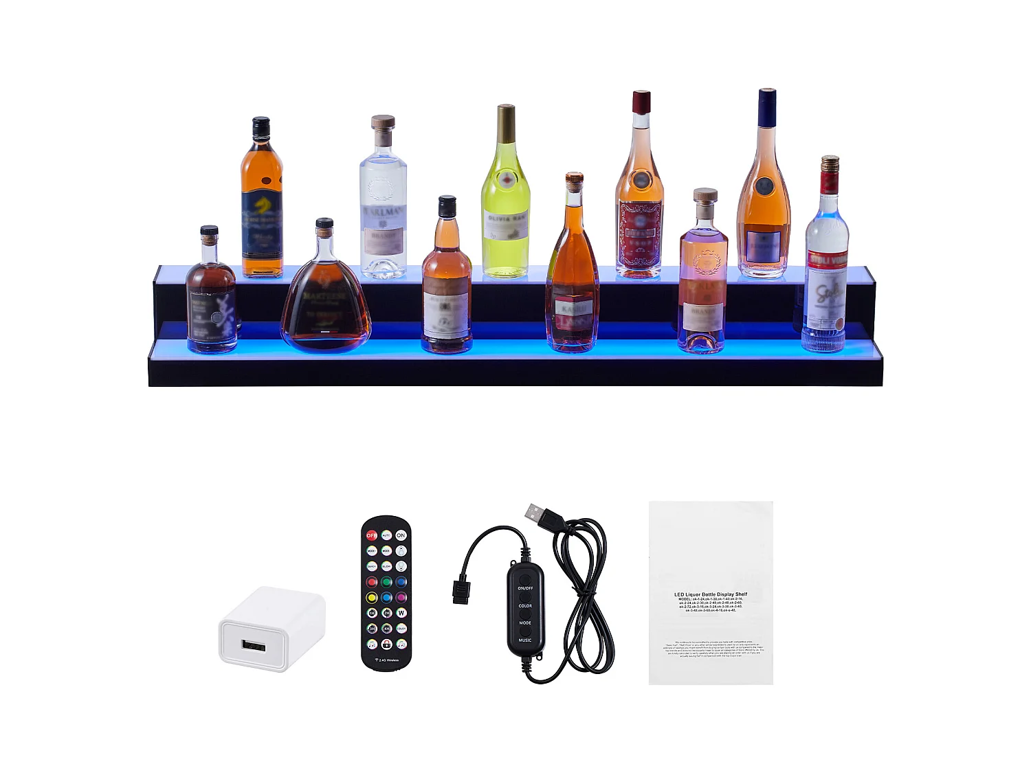 Présentoir à Bouteilles d'Alcool Éclairé à LED SucceBuy, Étagère de Bar, 121 cm, 2 Étapes