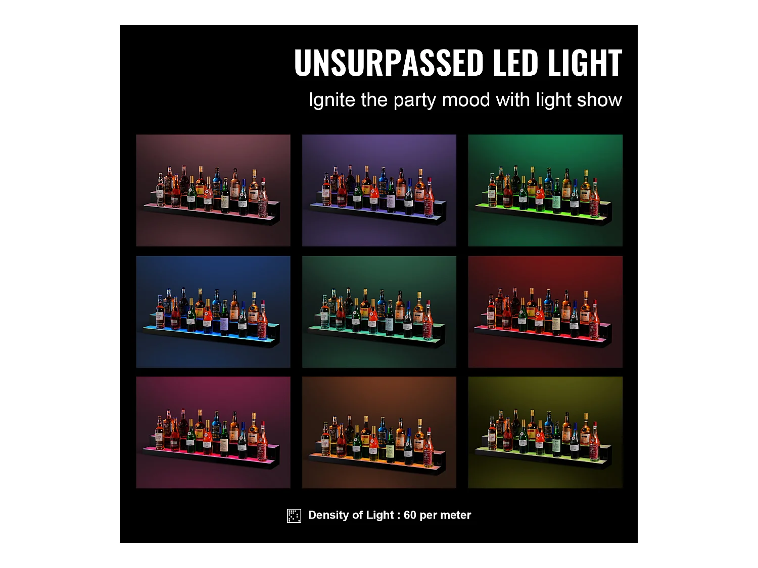 Présentoir à Bouteilles d'Alcool Éclairé à LED SucceBuy, Étagère de Bar, 121 cm, 2 Étapes