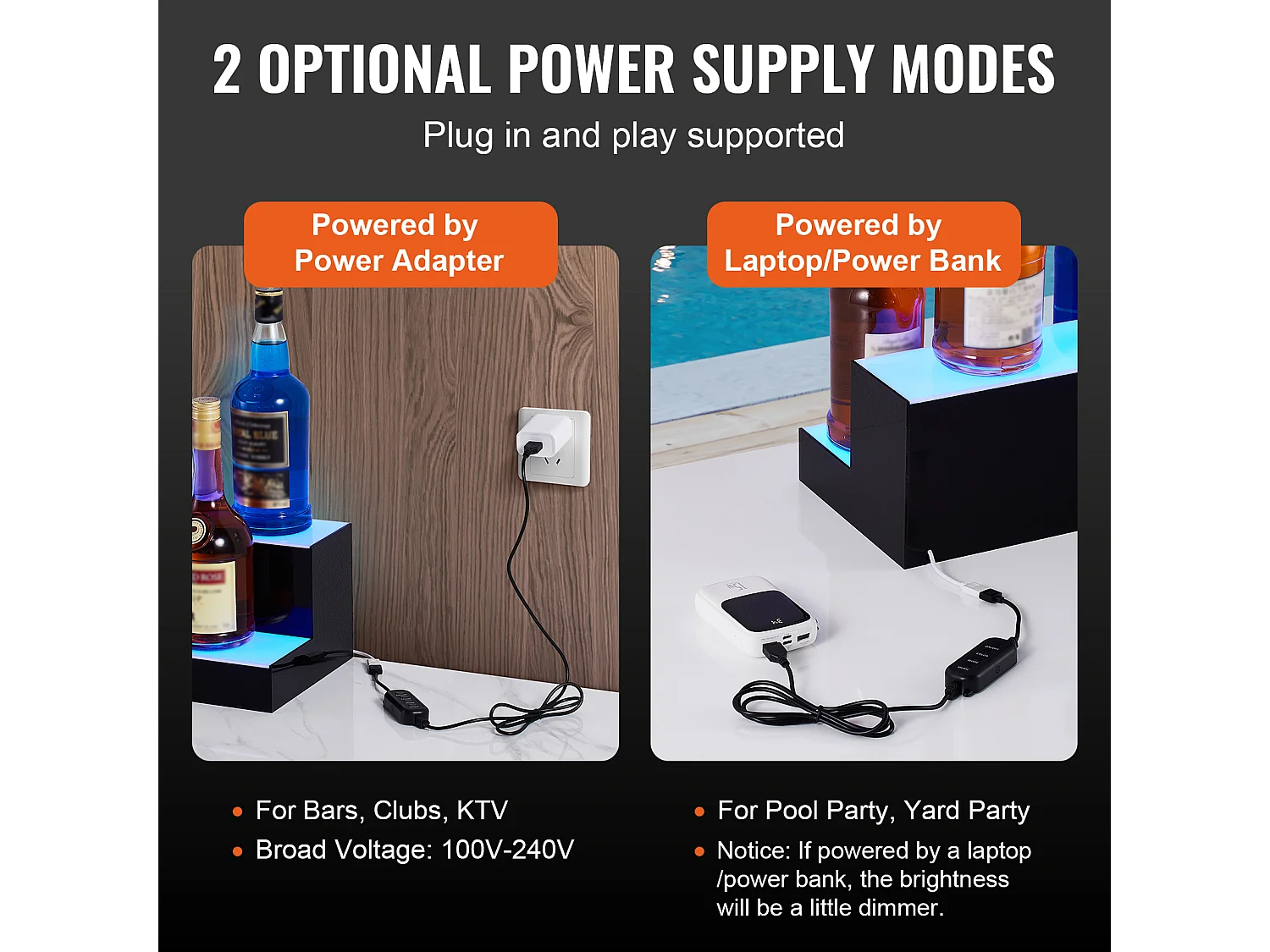 Présentoir à Bouteilles d'Alcool Éclairé à LED SucceBuy, Étagère de Bar, 121 cm, 2 Étapes