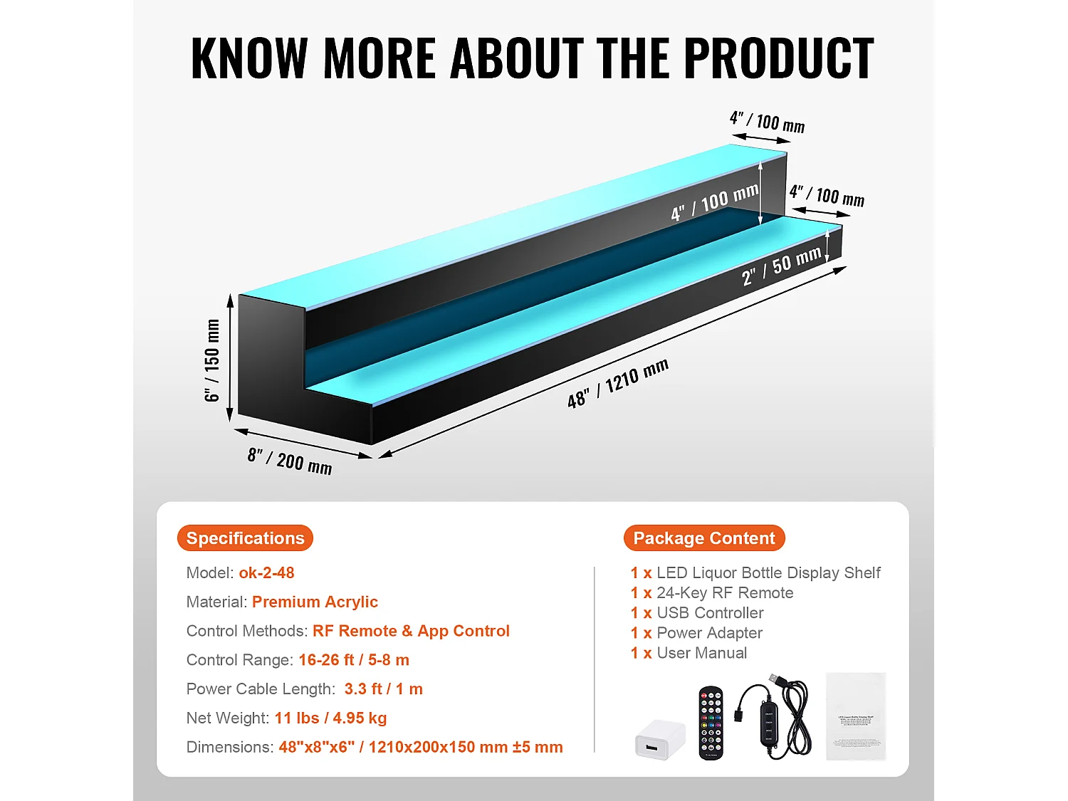 Présentoir à Bouteilles d'Alcool Éclairé à LED SucceBuy, Étagère de Bar, 121 cm, 2 Étapes