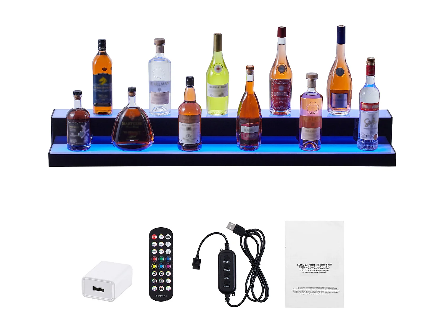 Présentoir à Bouteilles d'Alcool Éclairé à LED SucceBuy, Étagère de Bar, 121 cm, 2 Étapes