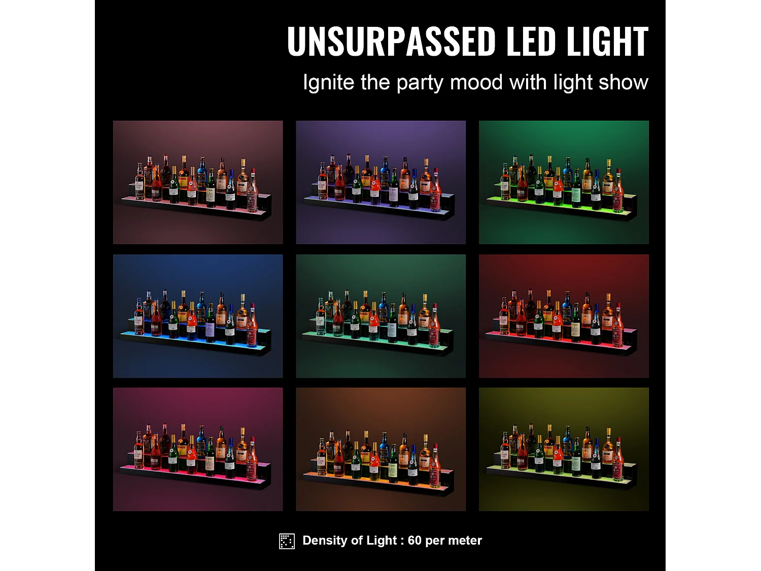 Présentoir à Bouteilles d'Alcool Éclairé à LED SucceBuy, Étagère de Bar, 121 cm, 2 Étapes