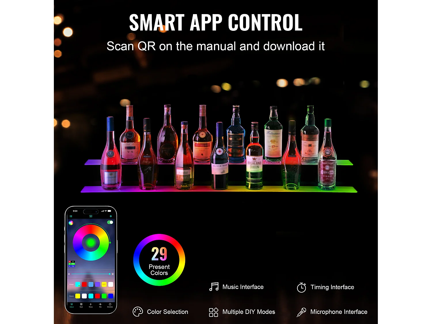 Présentoir à Bouteilles d'Alcool Éclairé à LED SucceBuy, Étagère de Bar, 121 cm, 2 Étapes