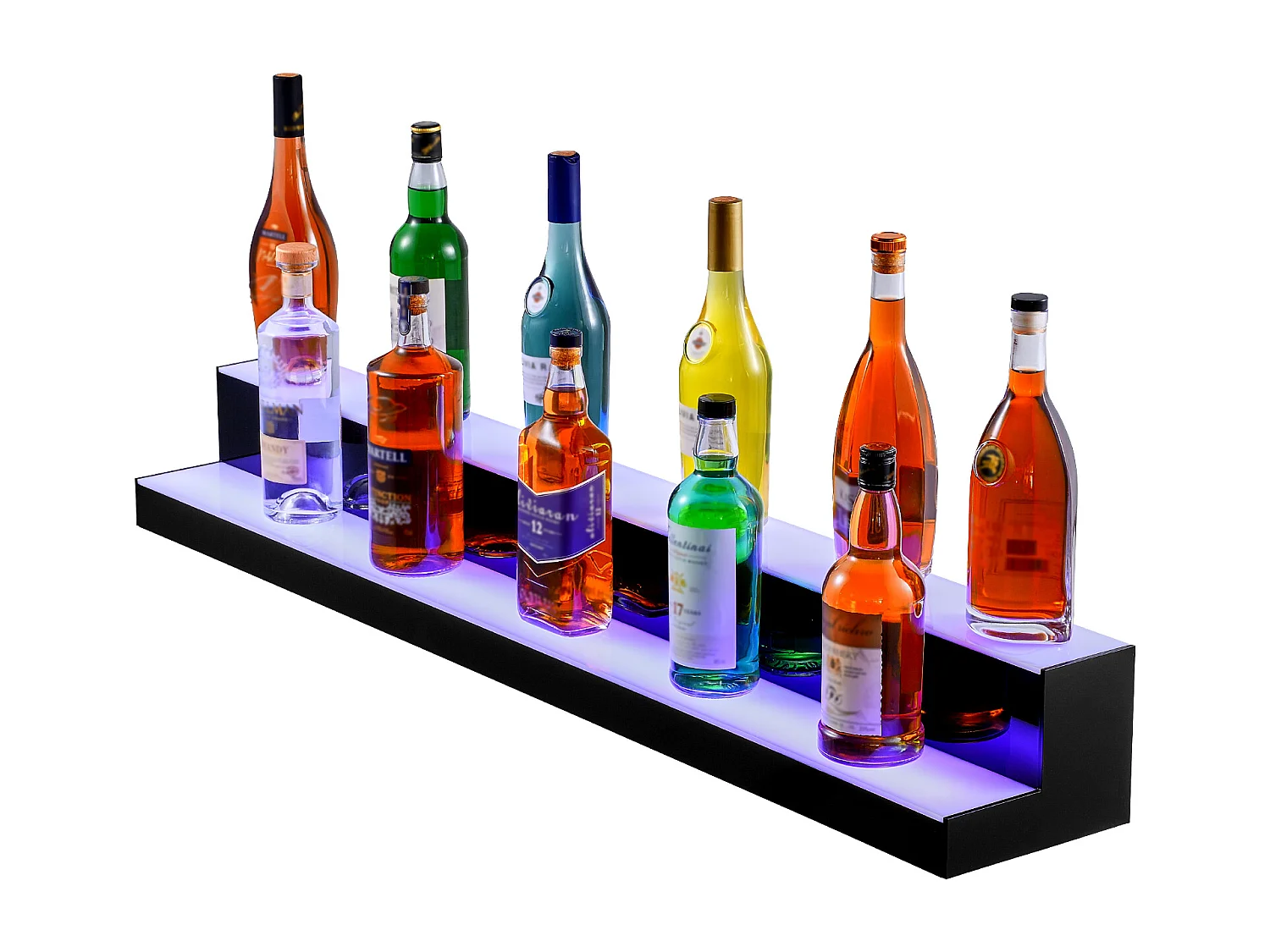 Présentoir à Bouteilles d'Alcool Éclairé à LED SucceBuy, Étagère de Bar, 121 cm, 2 Étapes