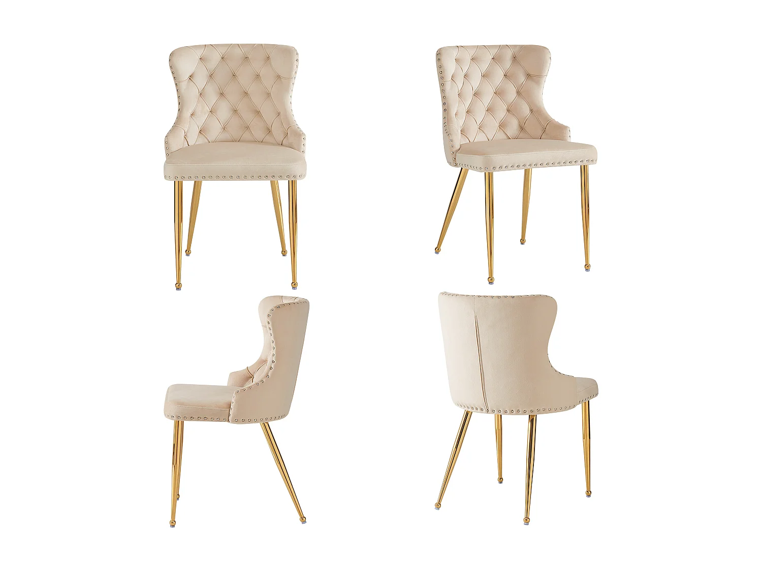 Komplet 4 krzeseł do jadalni - 54 x 54 x 85,5 cm - krzesło do makijażu - regulowane złote nogi - aksamit - beż