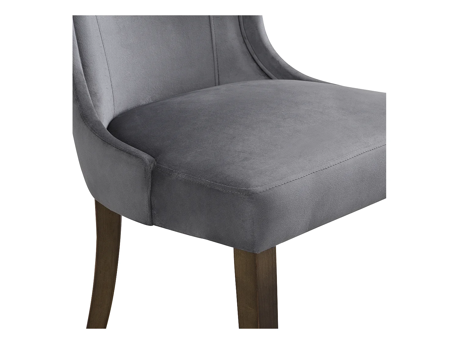 Lot de 2 chaises de cuisine, tissu en velours, pieds en bois brun, gris