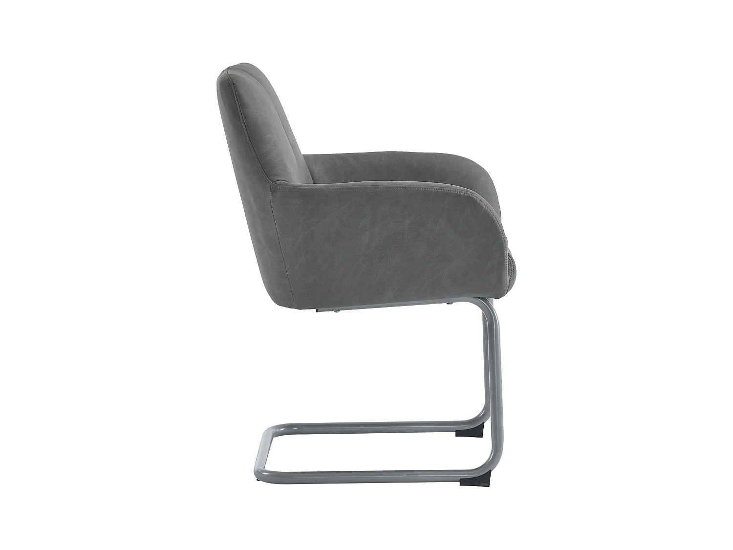 Lot de 2 chaises cantilever avec accoudoirs, revêtement en simili gris, pieds en métal argenté