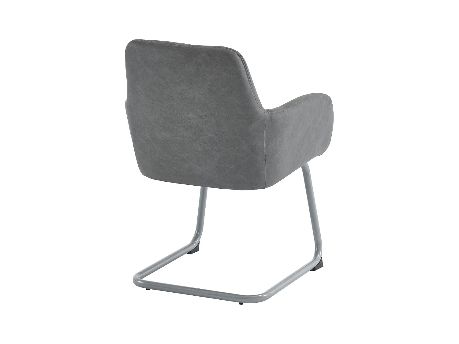 Lot de 2 chaises cantilever avec accoudoirs, revêtement en simili gris, pieds en métal argenté