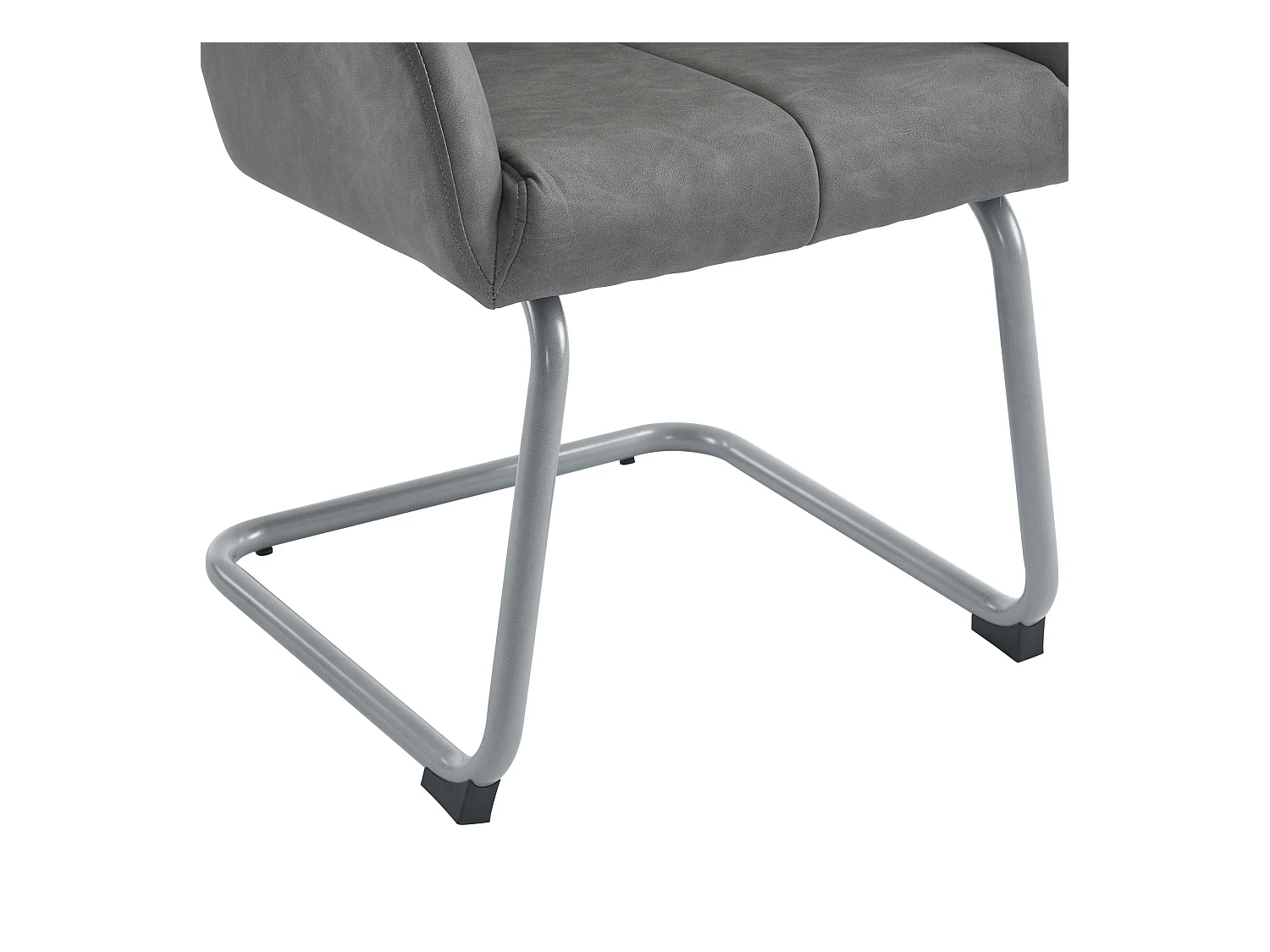Lot de 2 chaises cantilever avec accoudoirs, revêtement en simili gris, pieds en métal argenté