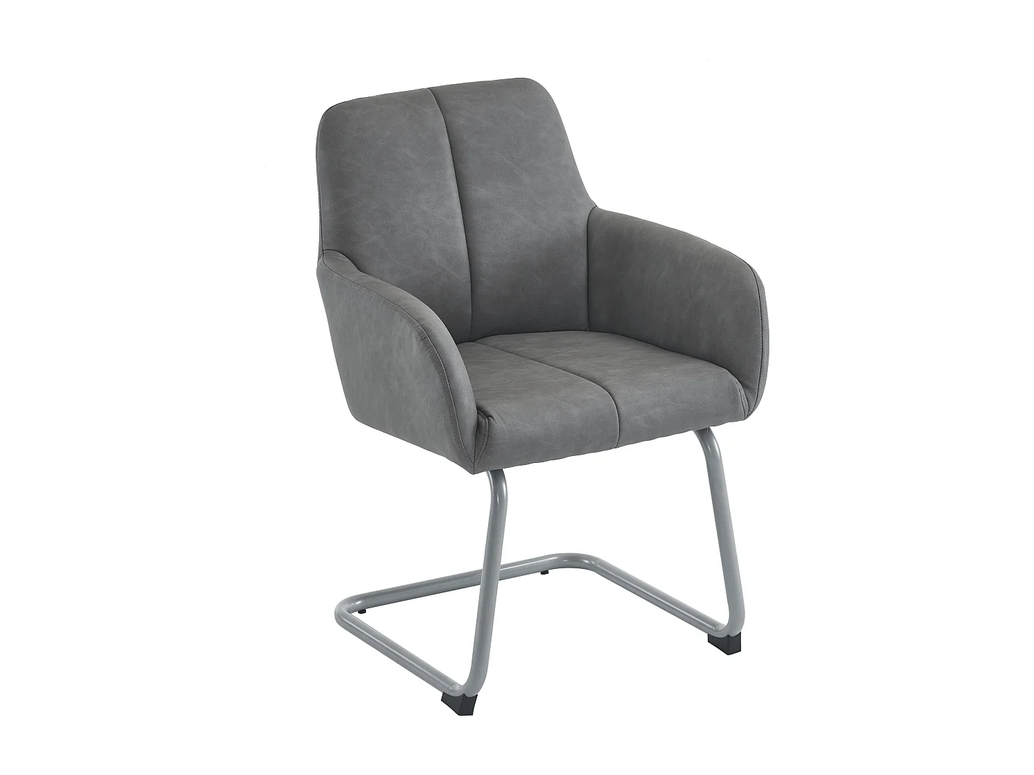 Lot de 2 chaises cantilever avec accoudoirs, revêtement en simili gris, pieds en métal argenté