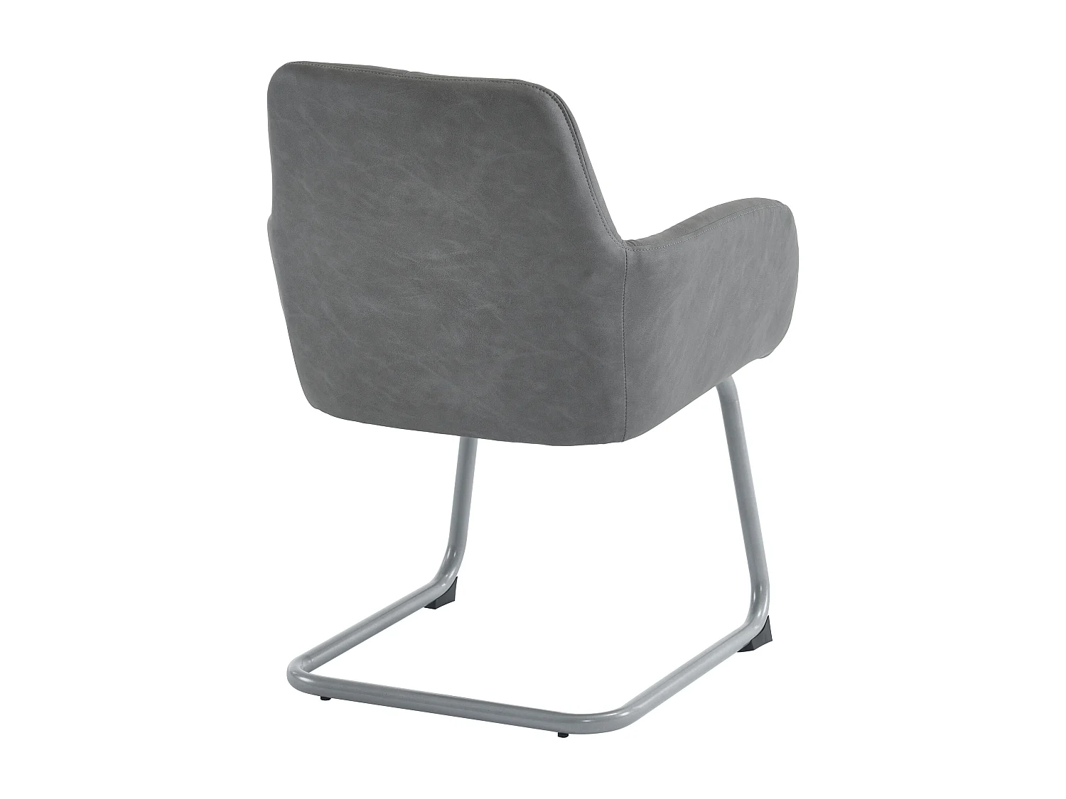 Lot de 2 chaises cantilever avec accoudoirs, revêtement en simili gris, pieds en métal argenté