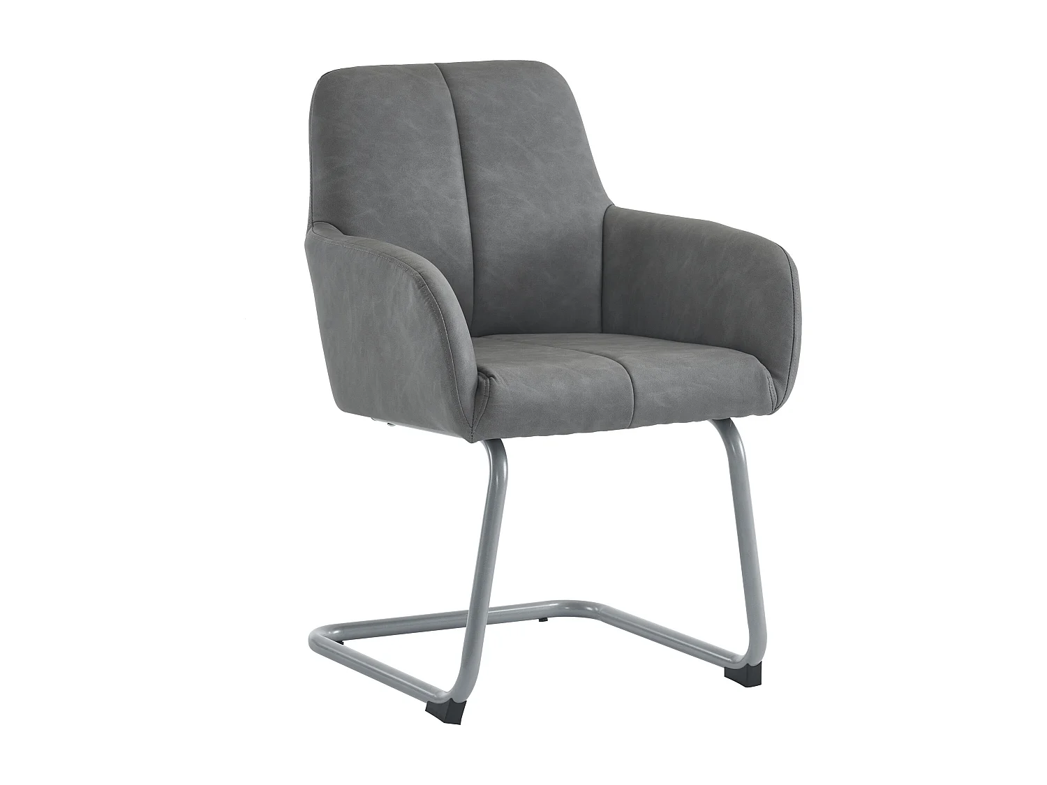 Lot de 2 chaises cantilever avec accoudoirs, revêtement en simili gris, pieds en métal argenté