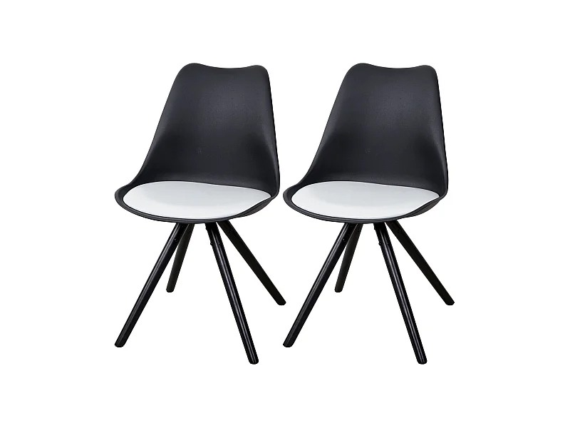 Esszimmerstuhl Vaasa T501 (2er-Set), Schwarz, Sitzfläche Kunstleder weiß, dunkle Beine